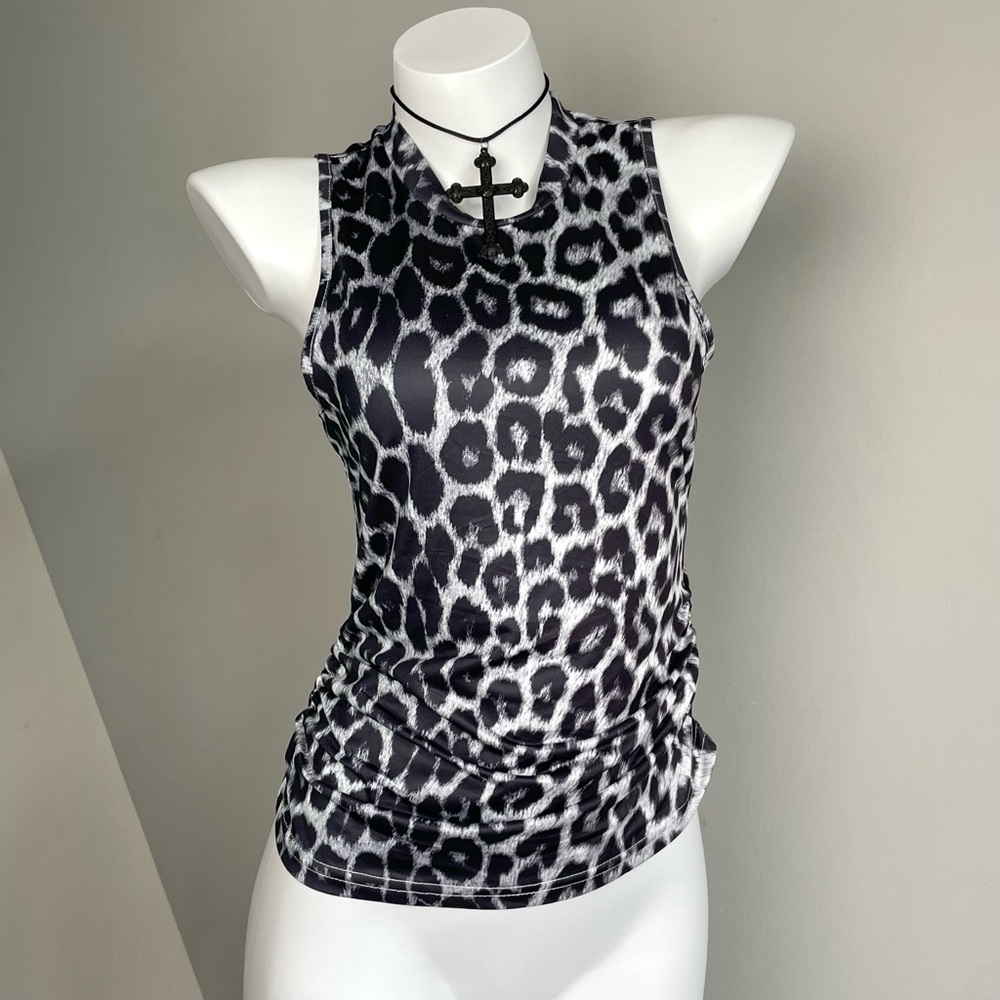 Leopard Print Sleeveless Ruched Top